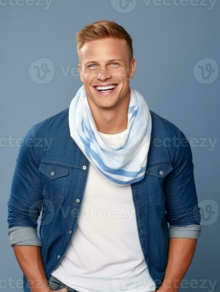 Happy european man in casual clothing against a neutral background AI Generative photo