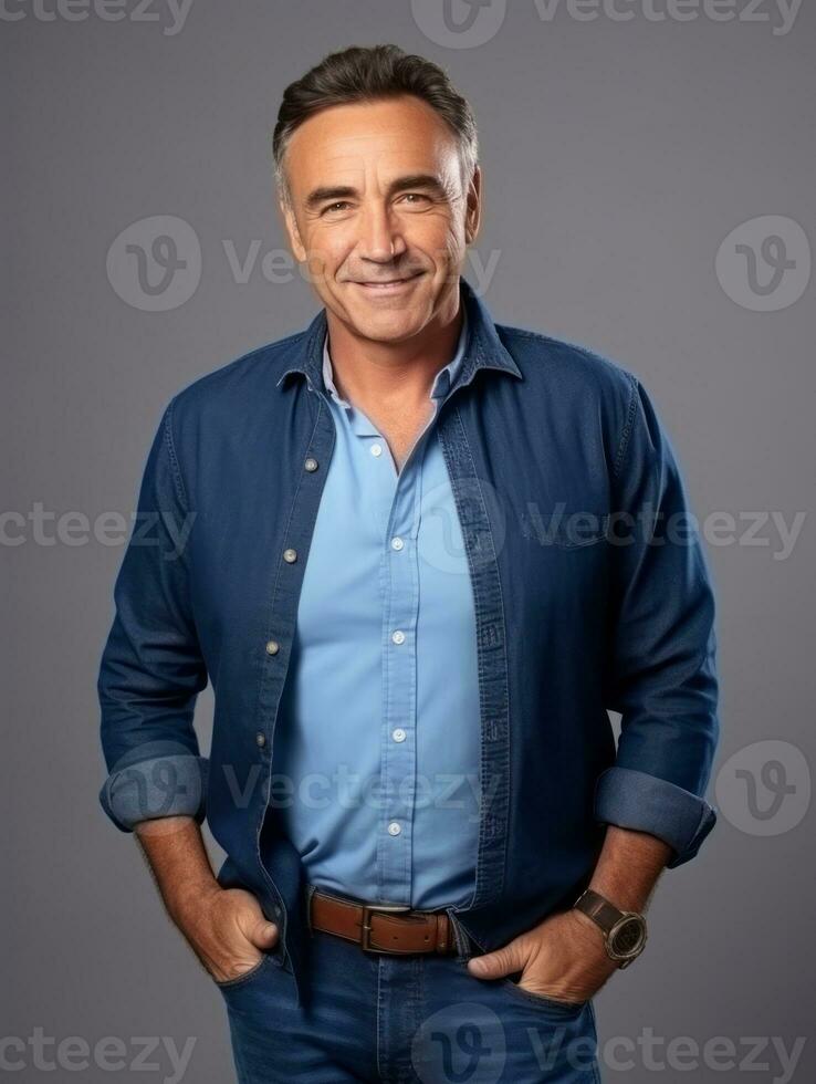 Happy european man in casual clothing against a neutral background AI Generative photo