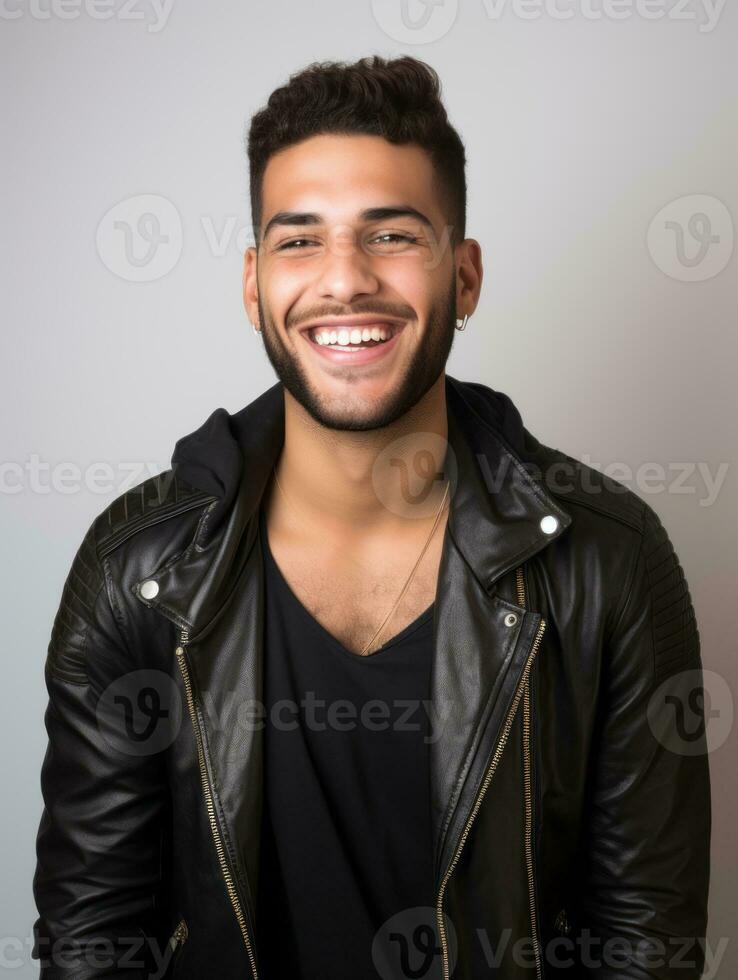 Happy european man in casual clothing against a neutral background AI Generative photo