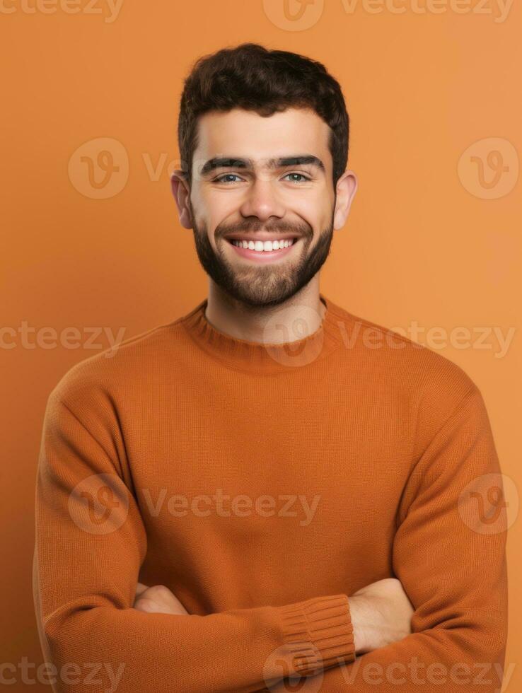 Happy european man in casual clothing against a neutral background AI Generative photo
