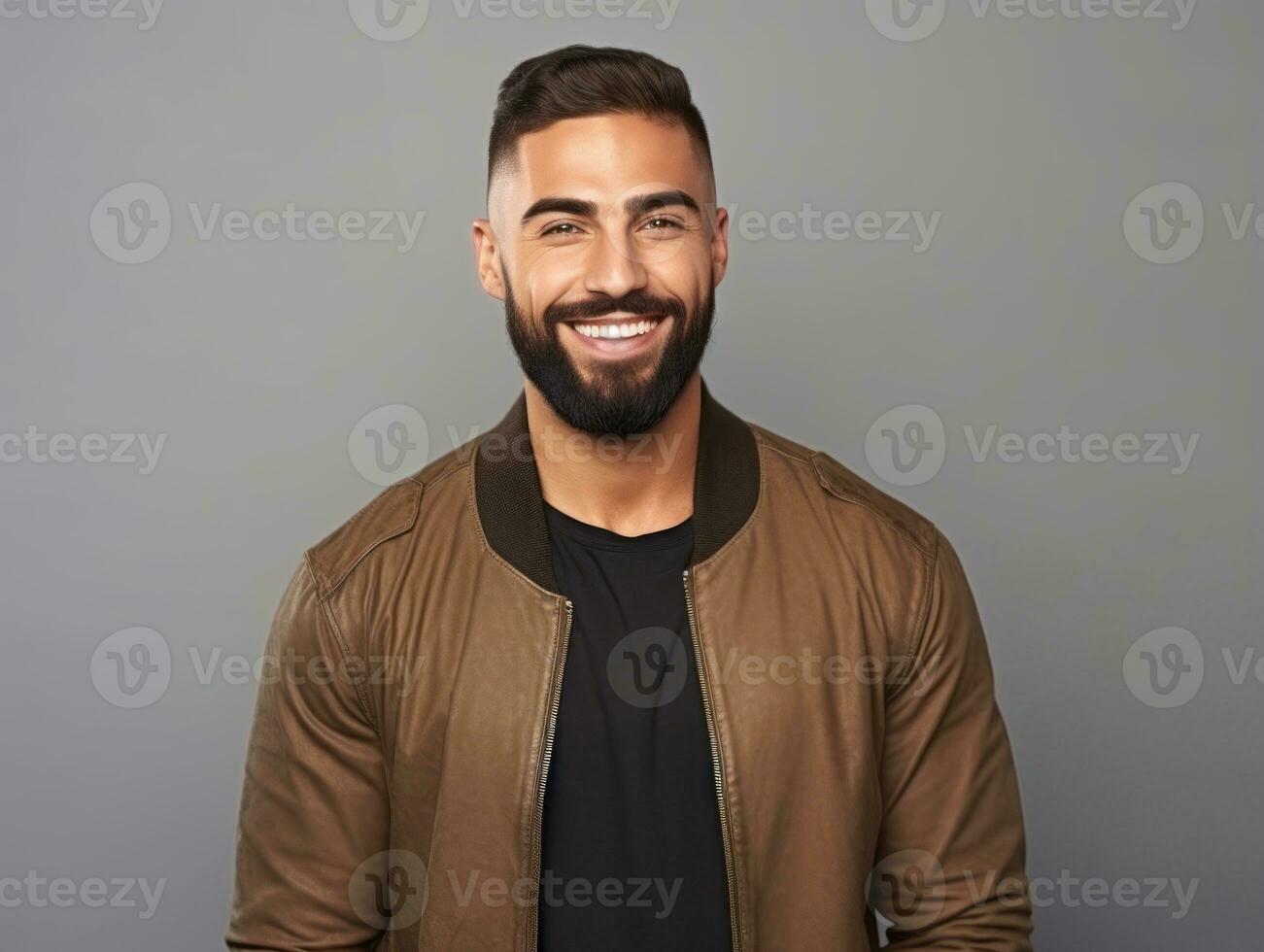 Happy european man in casual clothing against a neutral background AI Generative photo
