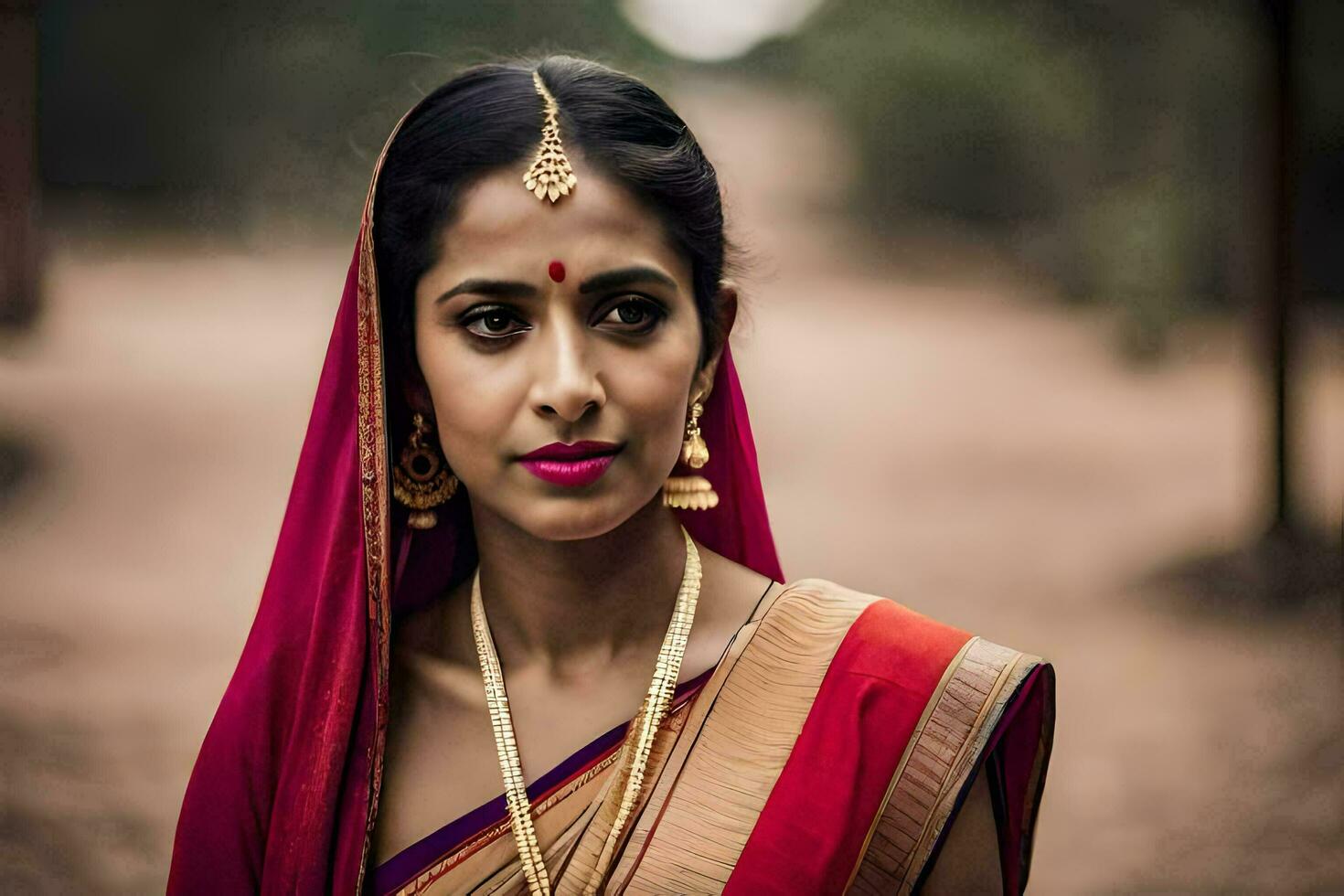 a beautiful indian woman in a red sari. AI-Generated photo