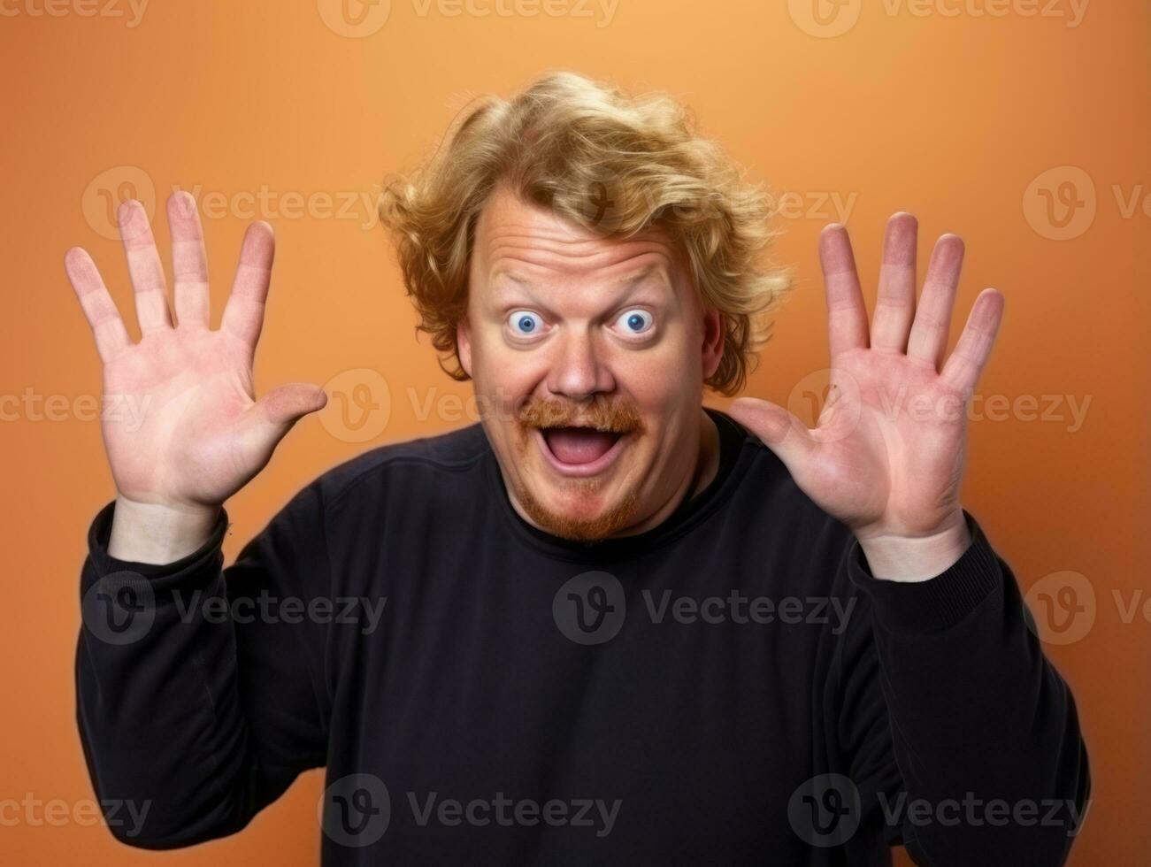 Happy european man in casual clothing against a neutral background AI Generative photo