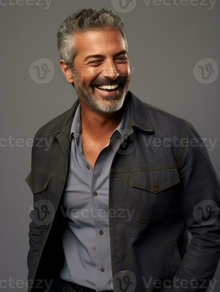 Happy european man in casual clothing against a neutral background AI Generative photo
