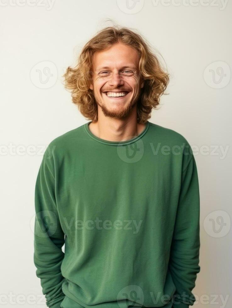Happy european man in casual clothing against a neutral background AI Generative photo