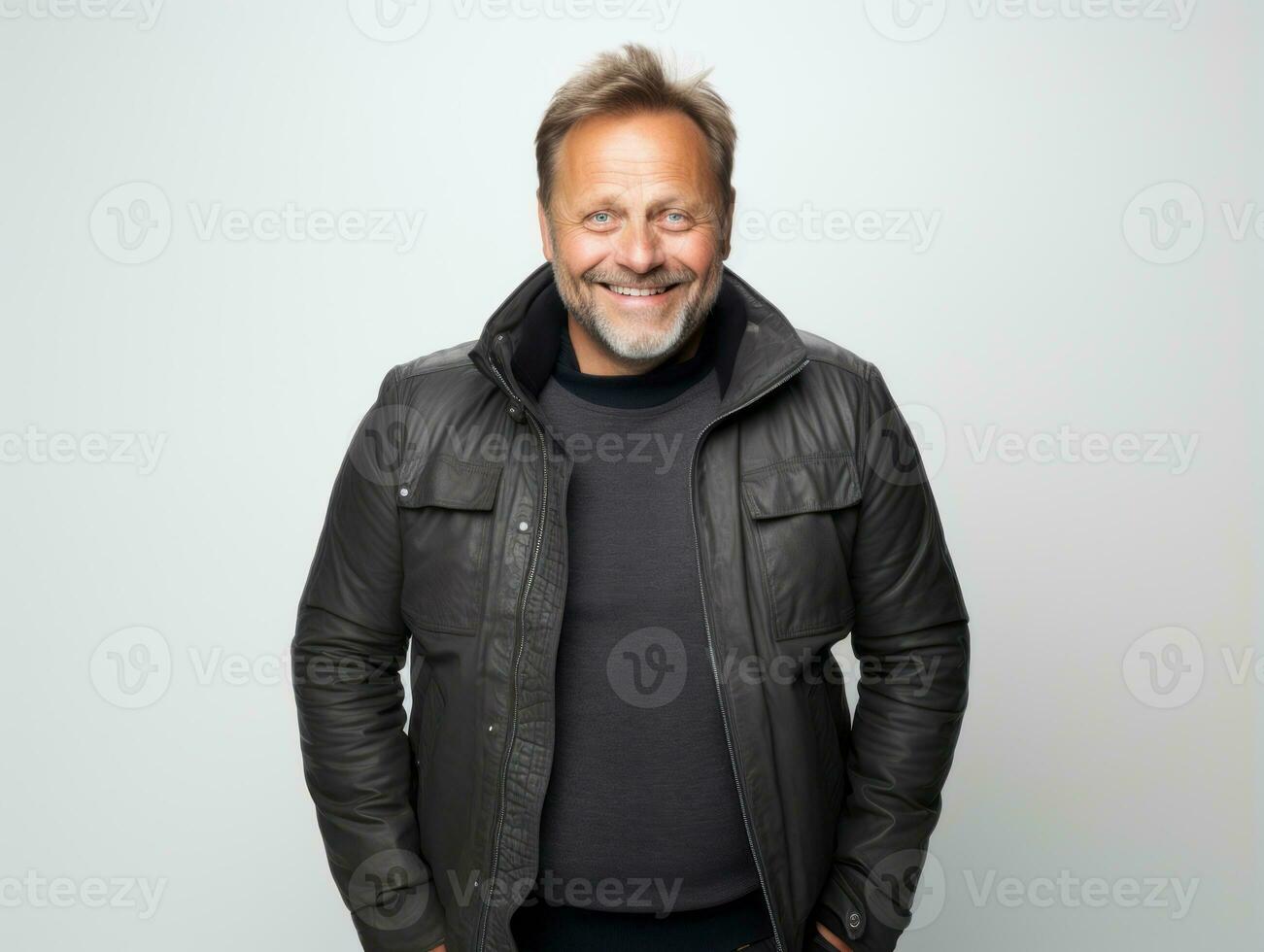 Happy european man in casual clothing against a neutral background AI Generative photo