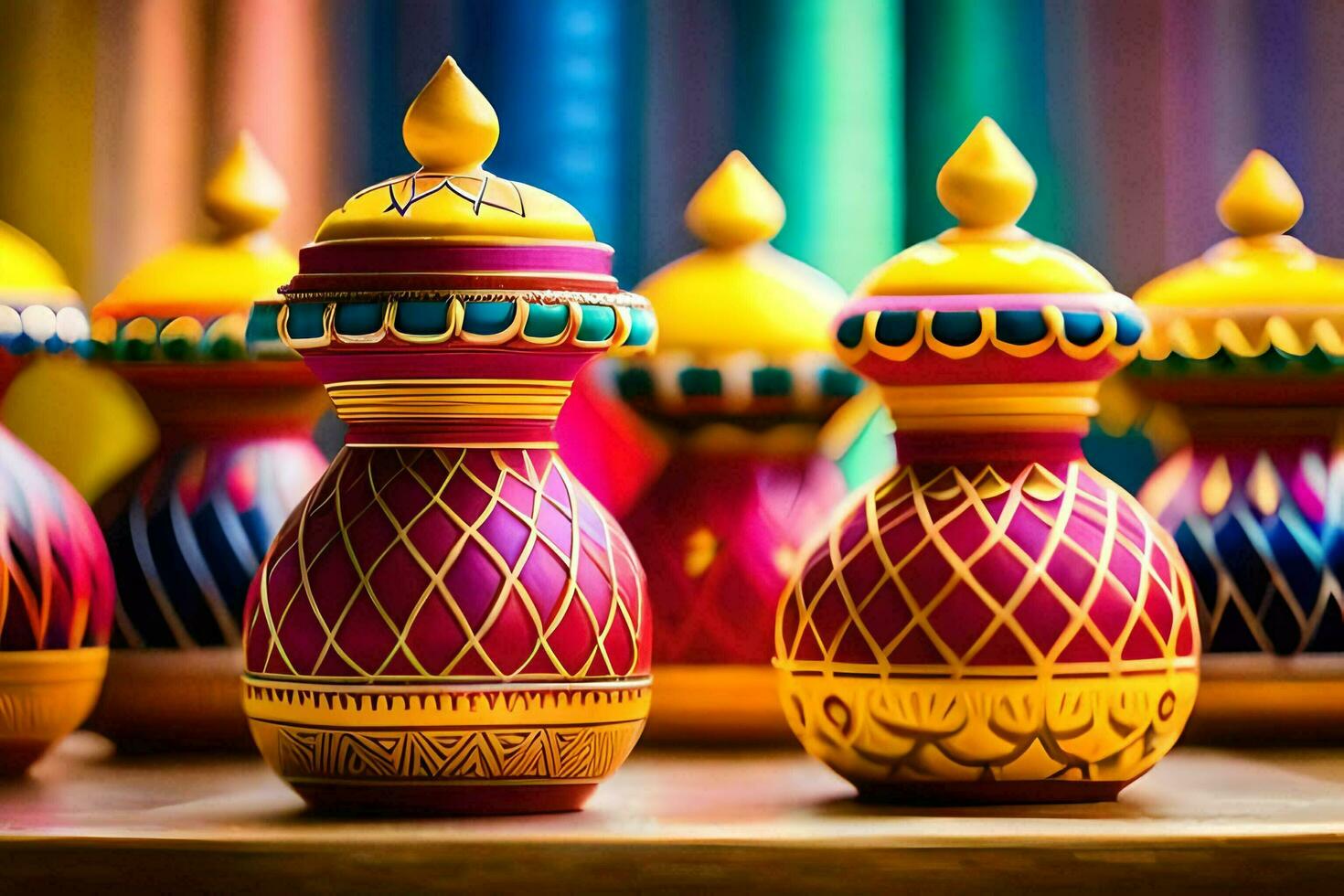 colorful vases with decorative designs on them. AI-Generated photo
