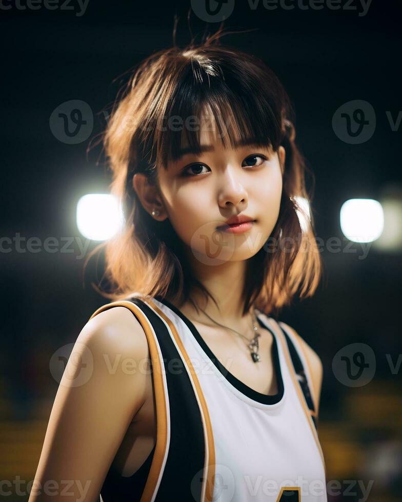 Beautiful basketball player with short hair and blunt bang AI Generative photo