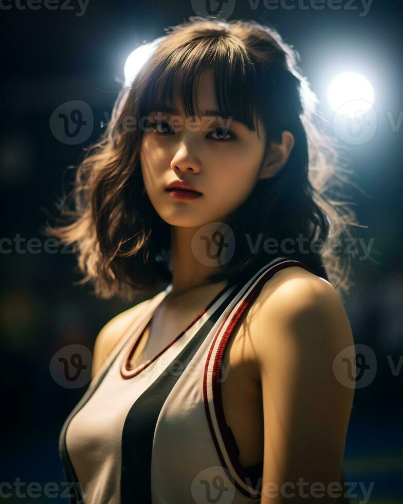 Beautiful basketball player with short hair and blunt bang AI Generative photo