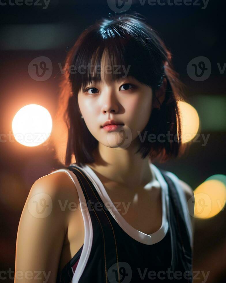 Beautiful basketball player with short hair and blunt bang AI Generative photo