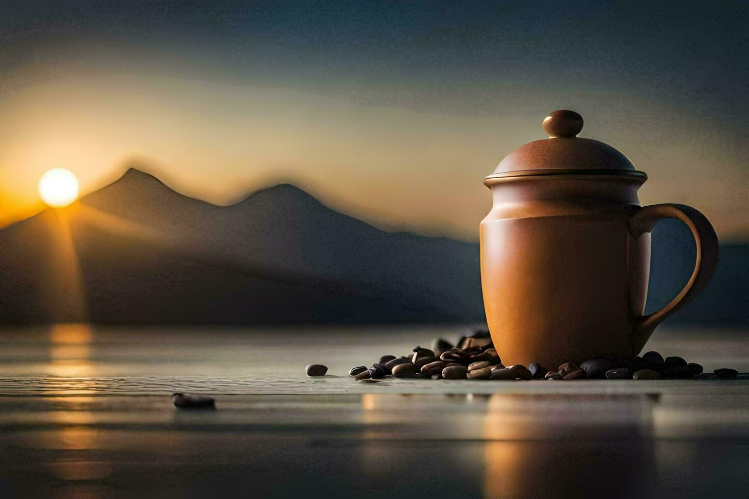 coffee beans, the sun, mountains, coffee, the world, hd wallpaper. AI-Generated photo