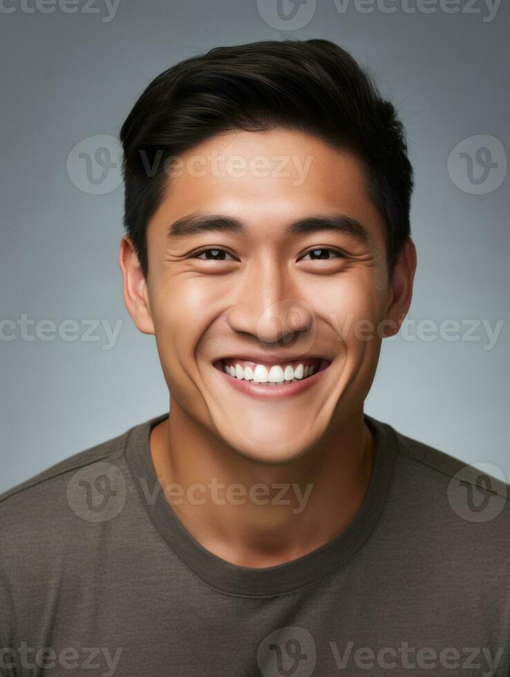Smiling young man of Mexican descent against neutral background AI Generative photo