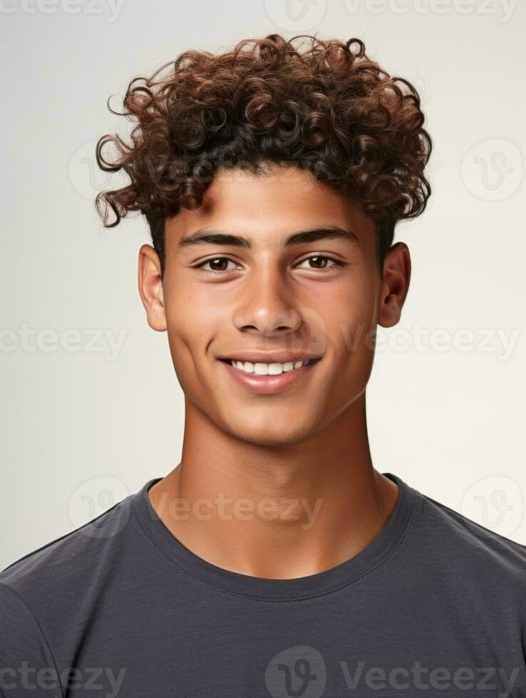 Smiling young man of Mexican descent against neutral background AI Generative photo