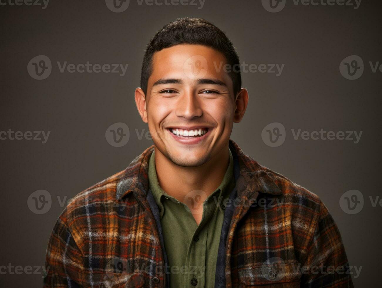 sonriente joven hombre de mexicano descendencia en contra neutral antecedentes ai generativo foto