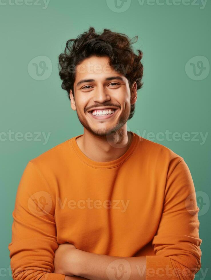 Smiling young man of Mexican descent against neutral background AI Generative photo