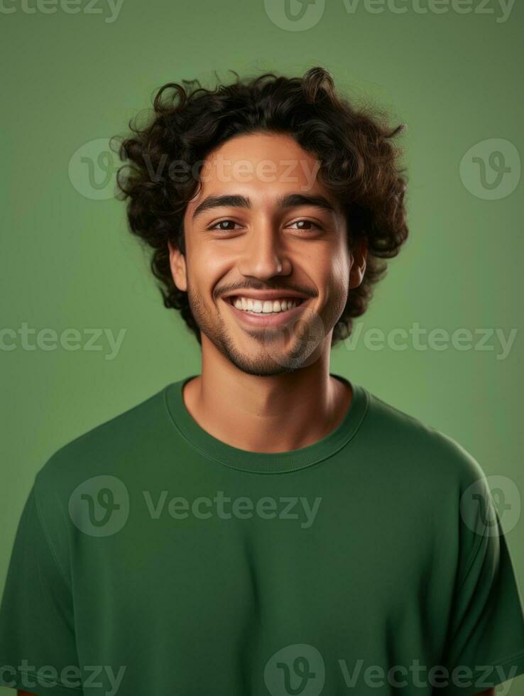 Smiling young man of Mexican descent against neutral background AI Generative photo
