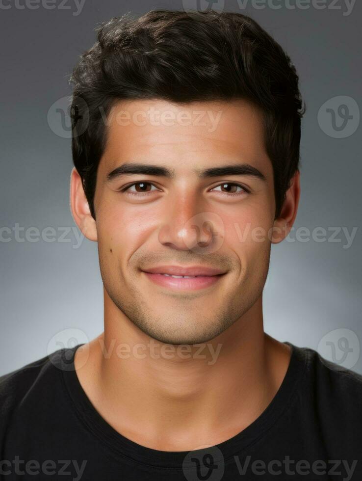 Smiling young man of Mexican descent against neutral background AI Generative photo