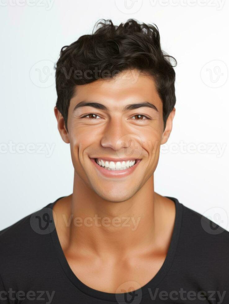 Smiling young man of Mexican descent against neutral background AI Generative photo