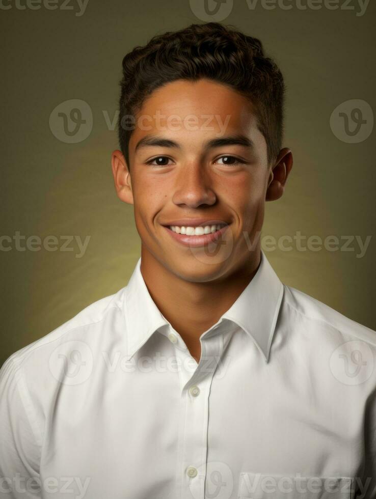 Smiling young man of Mexican descent against neutral background AI Generative photo