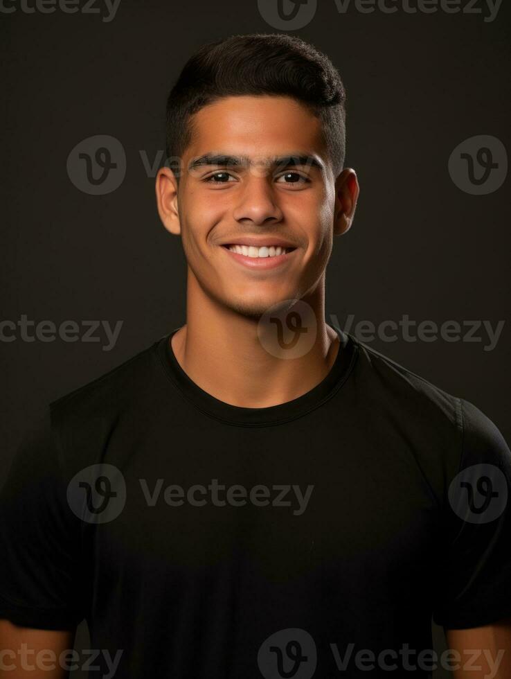 Smiling young man of Mexican descent against neutral background AI Generative photo