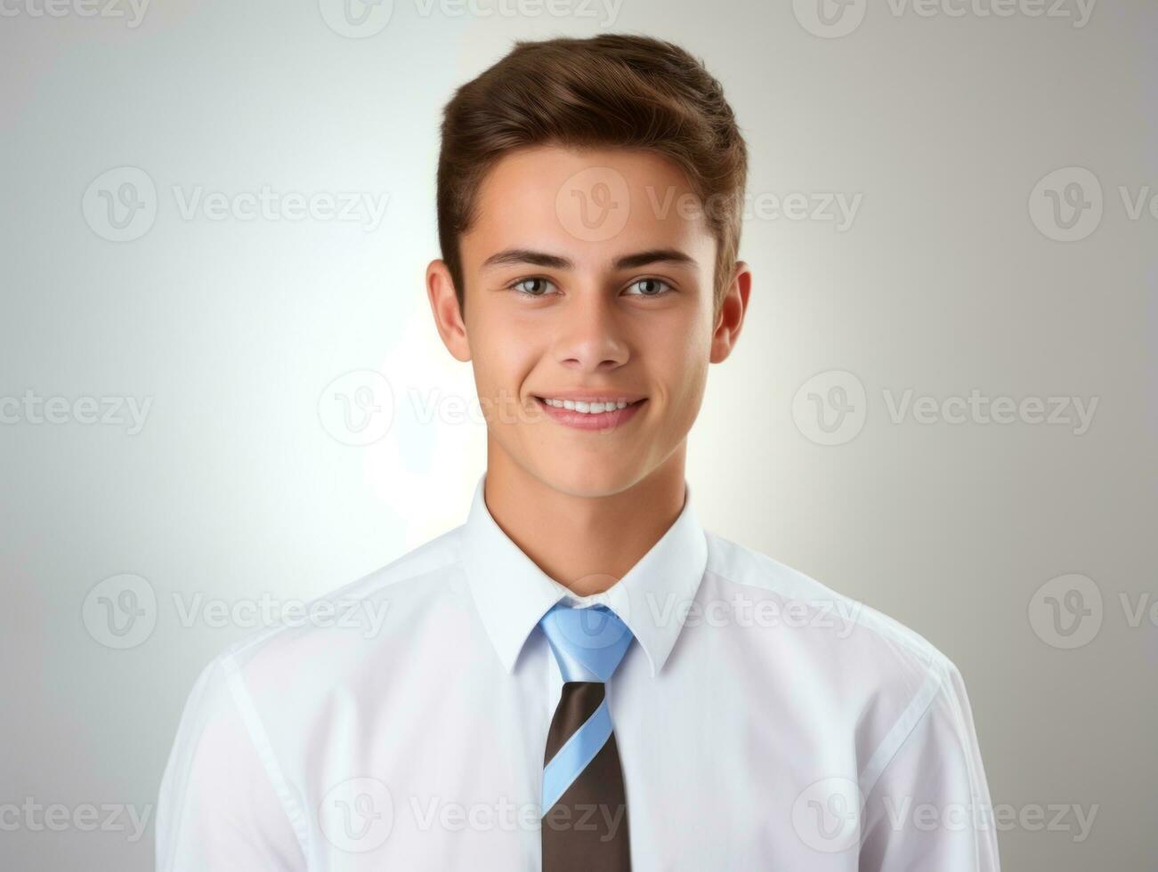 Smiling young man of Mexican descent against neutral background AI Generative photo