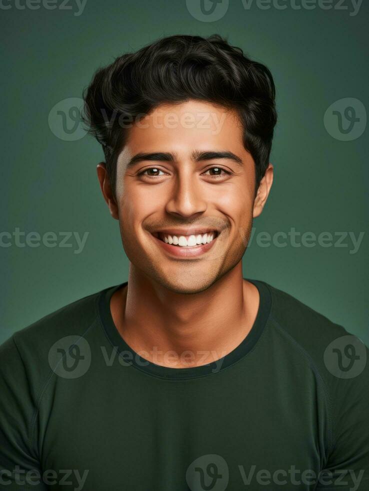 Smiling young man of Mexican descent against neutral background AI Generative photo