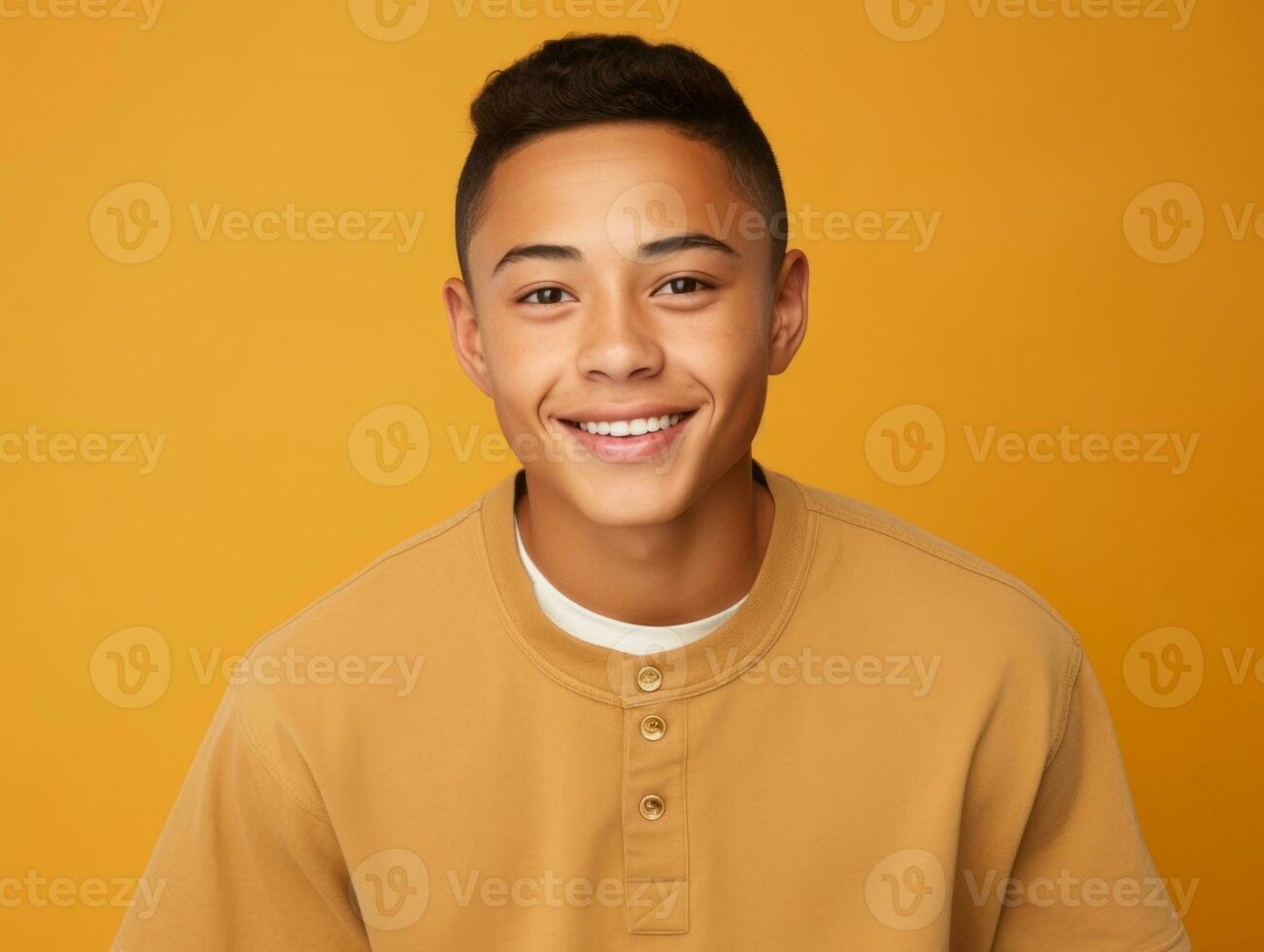 Smiling young man of Mexican descent against neutral background AI Generative photo
