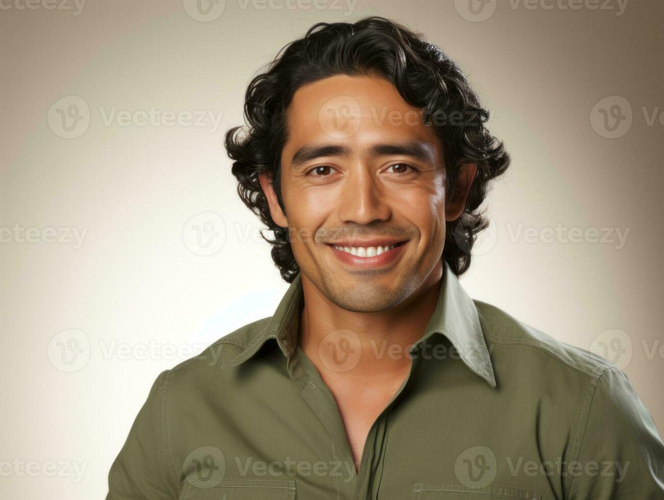 Smiling young man of Mexican descent against neutral background AI Generative photo