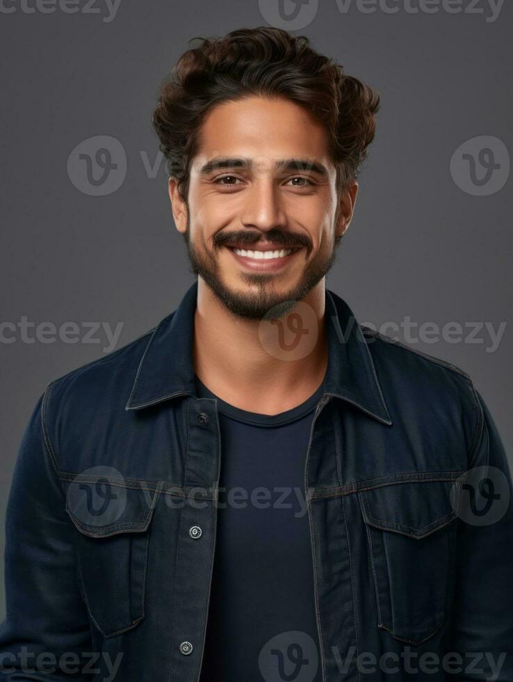 Smiling young man of Mexican descent against neutral background AI Generative photo