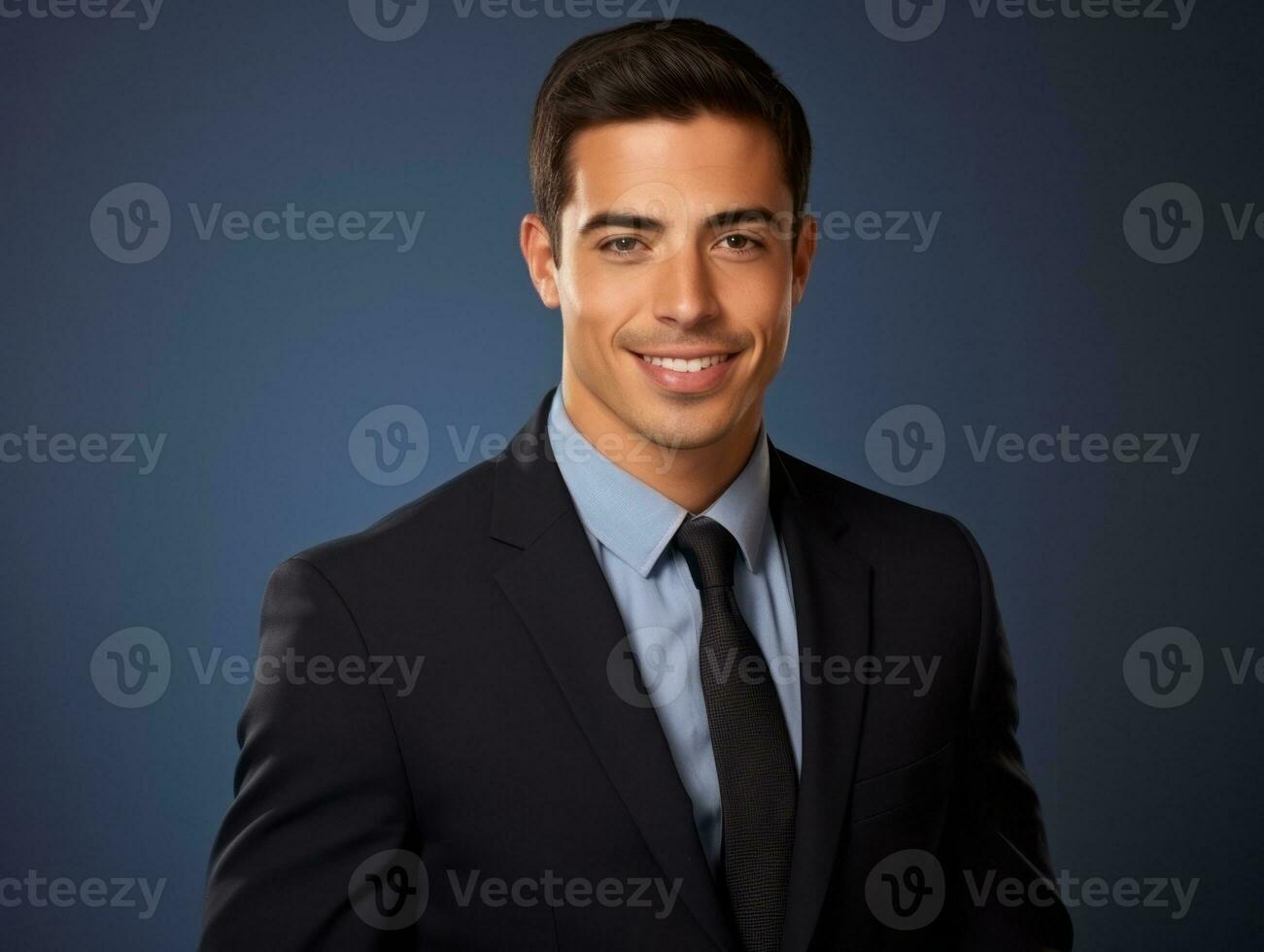 Smiling young man of Mexican descent against neutral background AI Generative photo