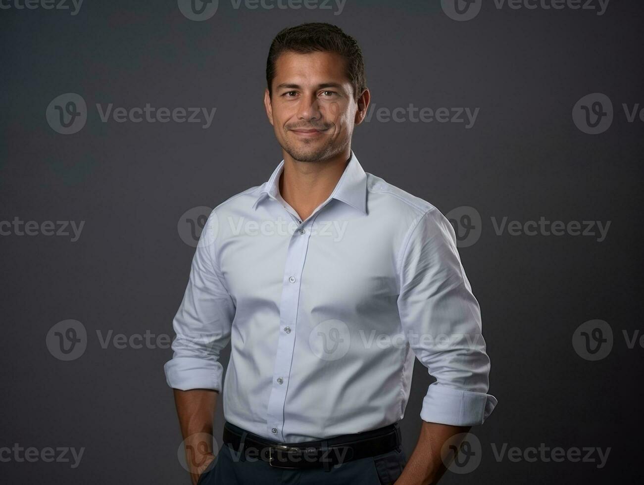Smiling young man of Mexican descent against neutral background AI Generative photo