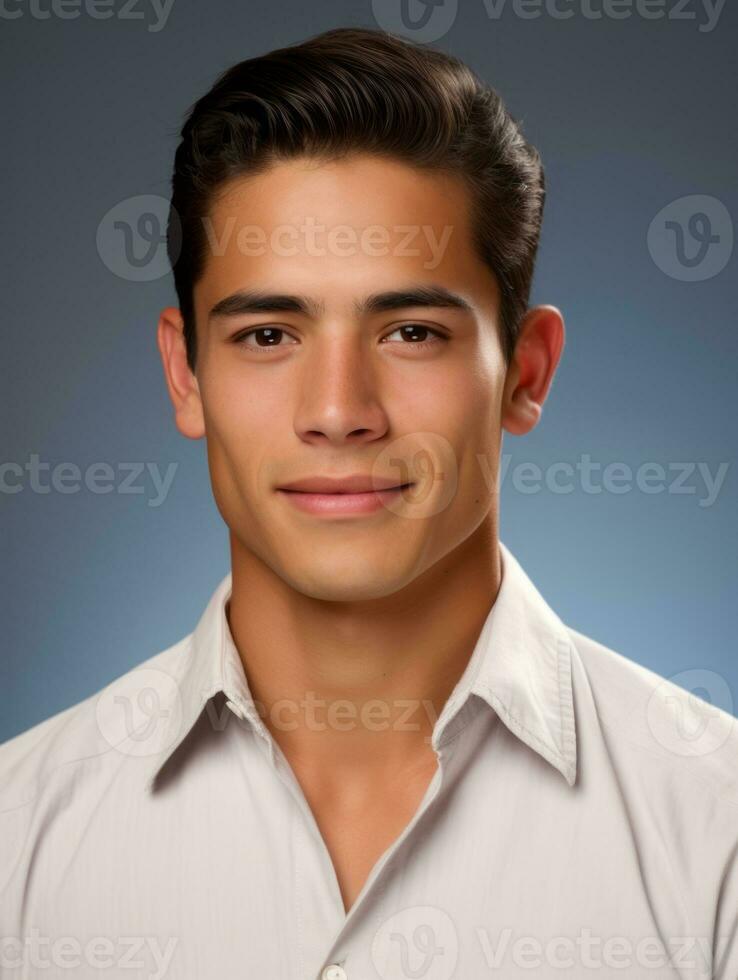 Smiling young man of Mexican descent against neutral background AI Generative photo