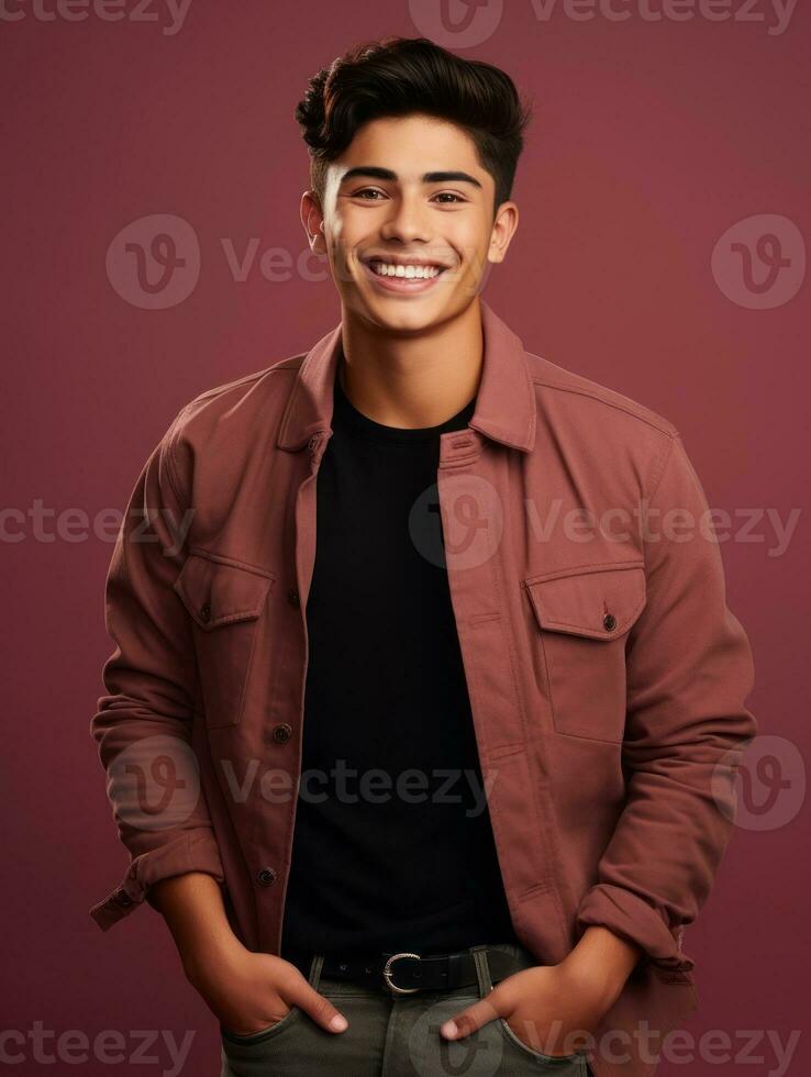 Smiling young man of Mexican descent against neutral background AI Generative photo