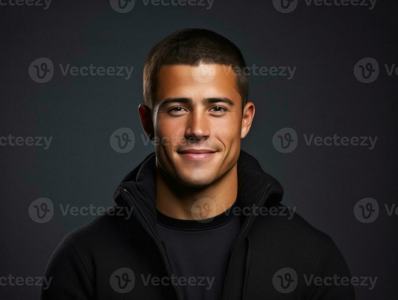 Smiling young man of Mexican descent against neutral background AI Generative photo