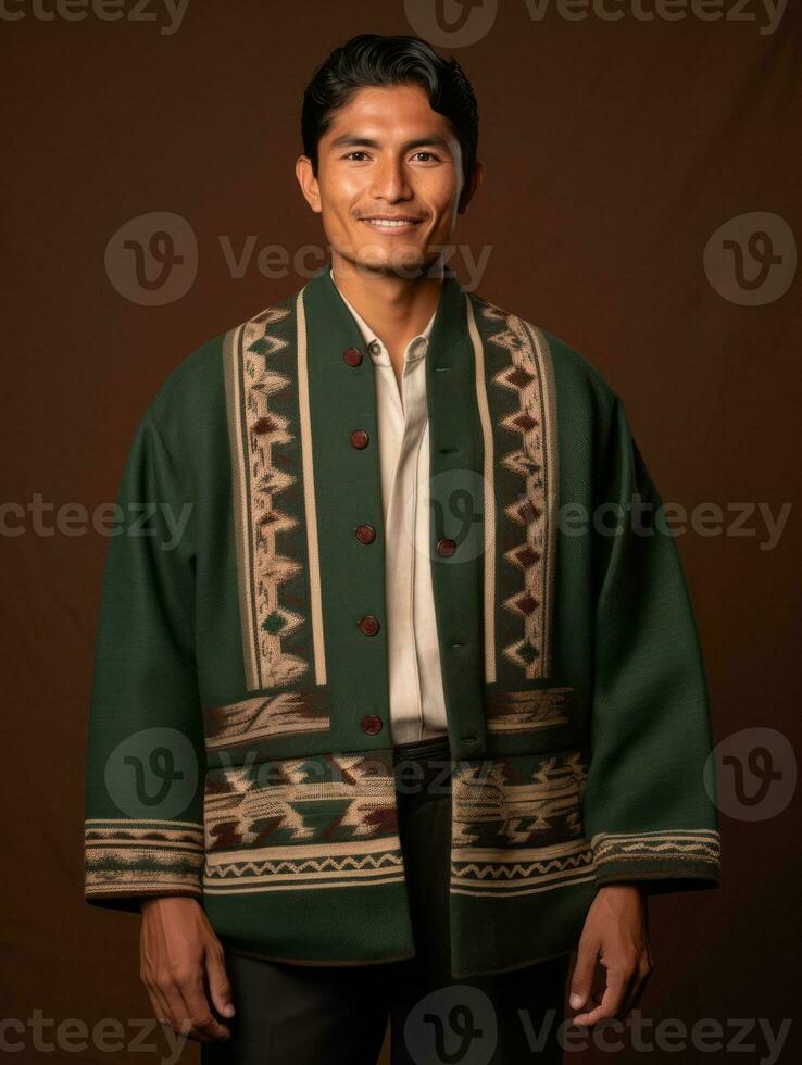 Smiling young man of Mexican descent against neutral background AI Generative photo