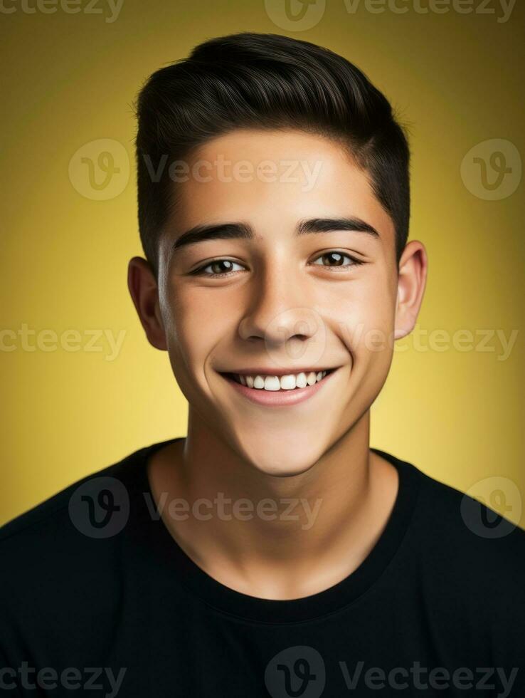 Smiling young man of Mexican descent against neutral background AI Generative photo