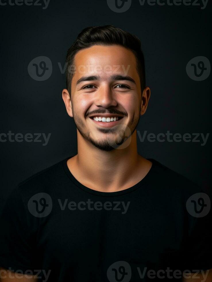 Smiling young man of Mexican descent against neutral background AI Generative photo