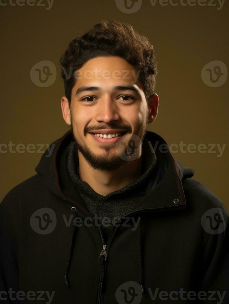 Smiling young man of Mexican descent against neutral background AI Generative photo