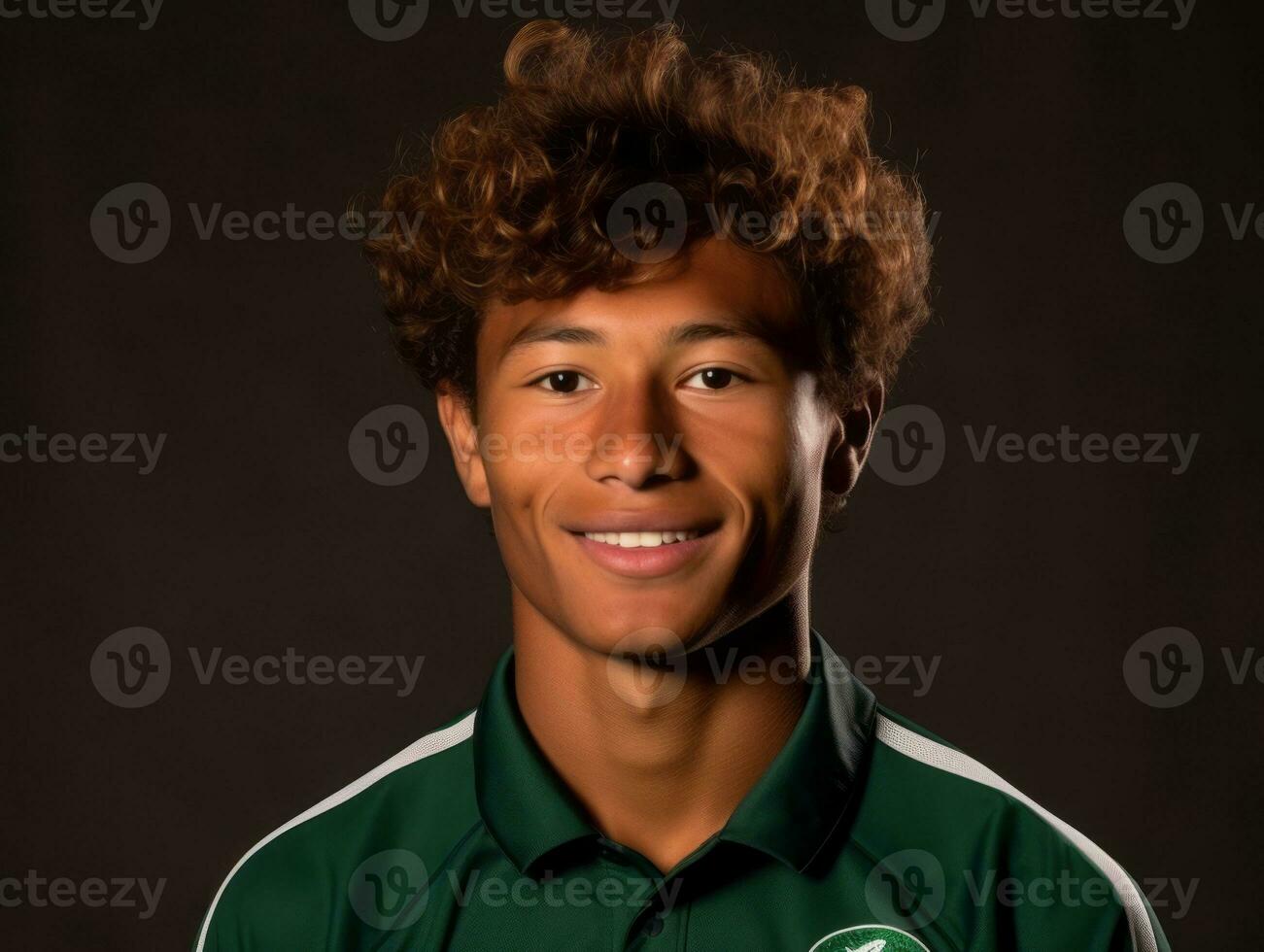 Smiling young man of Mexican descent against neutral background AI Generative photo