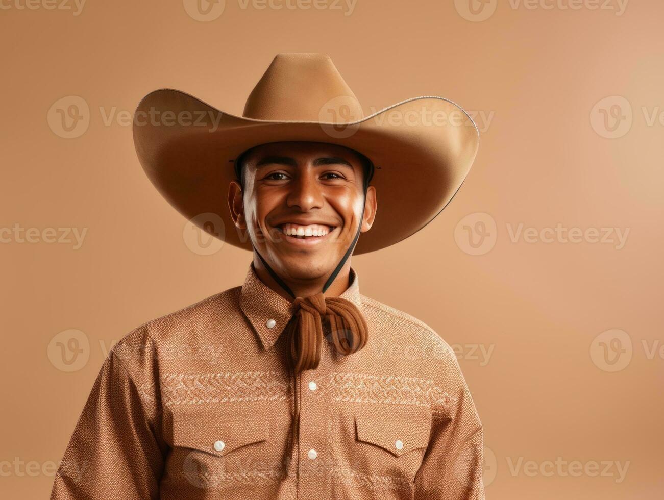 Smiling young man of Mexican descent against neutral background AI Generative photo