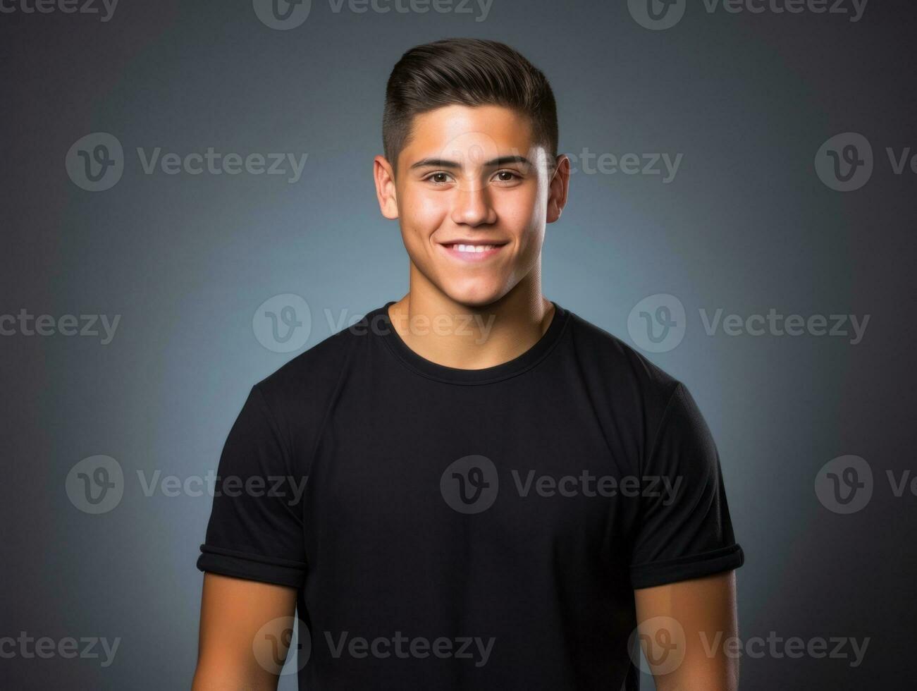 Smiling young man of Mexican descent against neutral background AI Generative photo