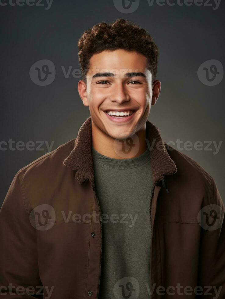 Smiling young man of Mexican descent against neutral background AI Generative photo