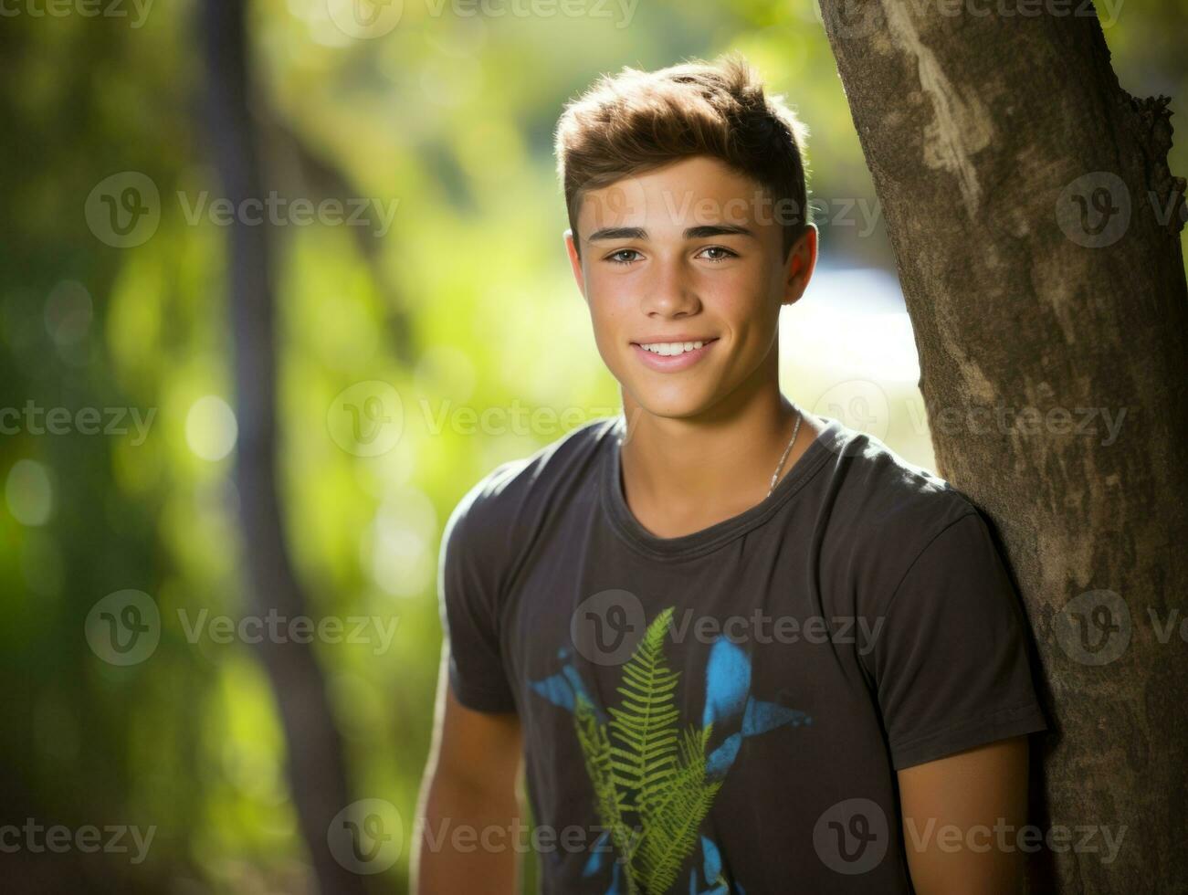 Smiling young man of Mexican descent against neutral background AI Generative photo