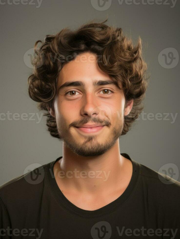 Smiling young man of Mexican descent against neutral background AI Generative photo