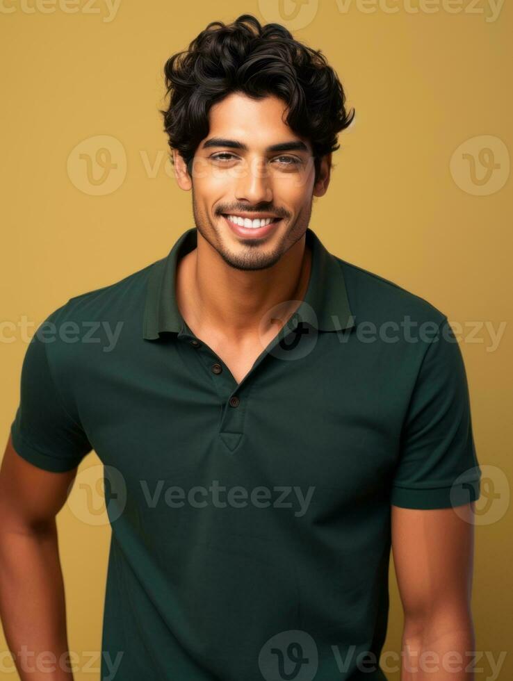 Smiling young man of Mexican descent against neutral background AI Generative photo