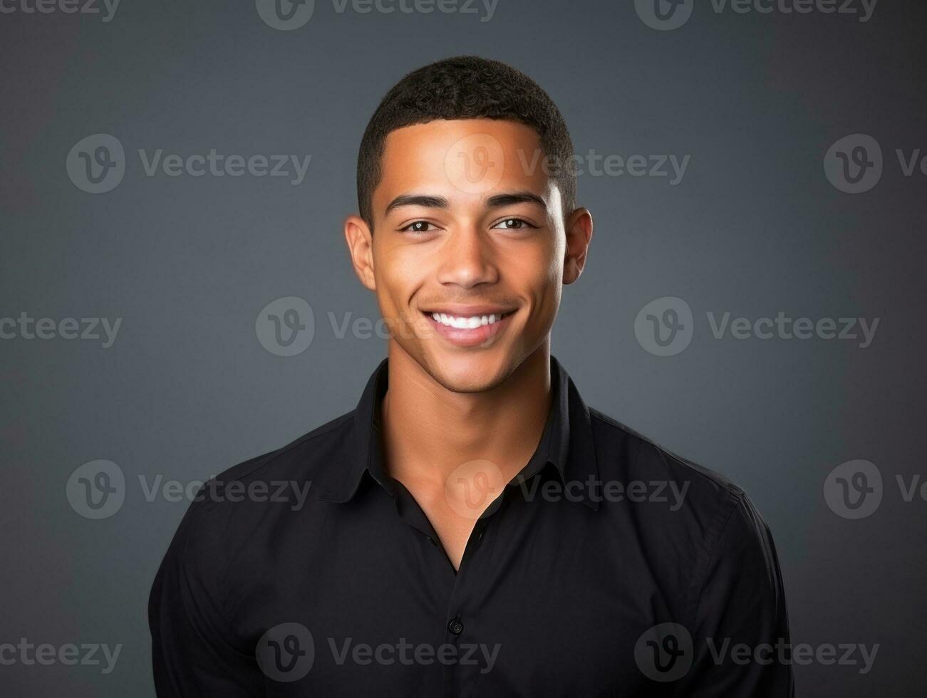 Smiling young man of Mexican descent against neutral background AI Generative photo