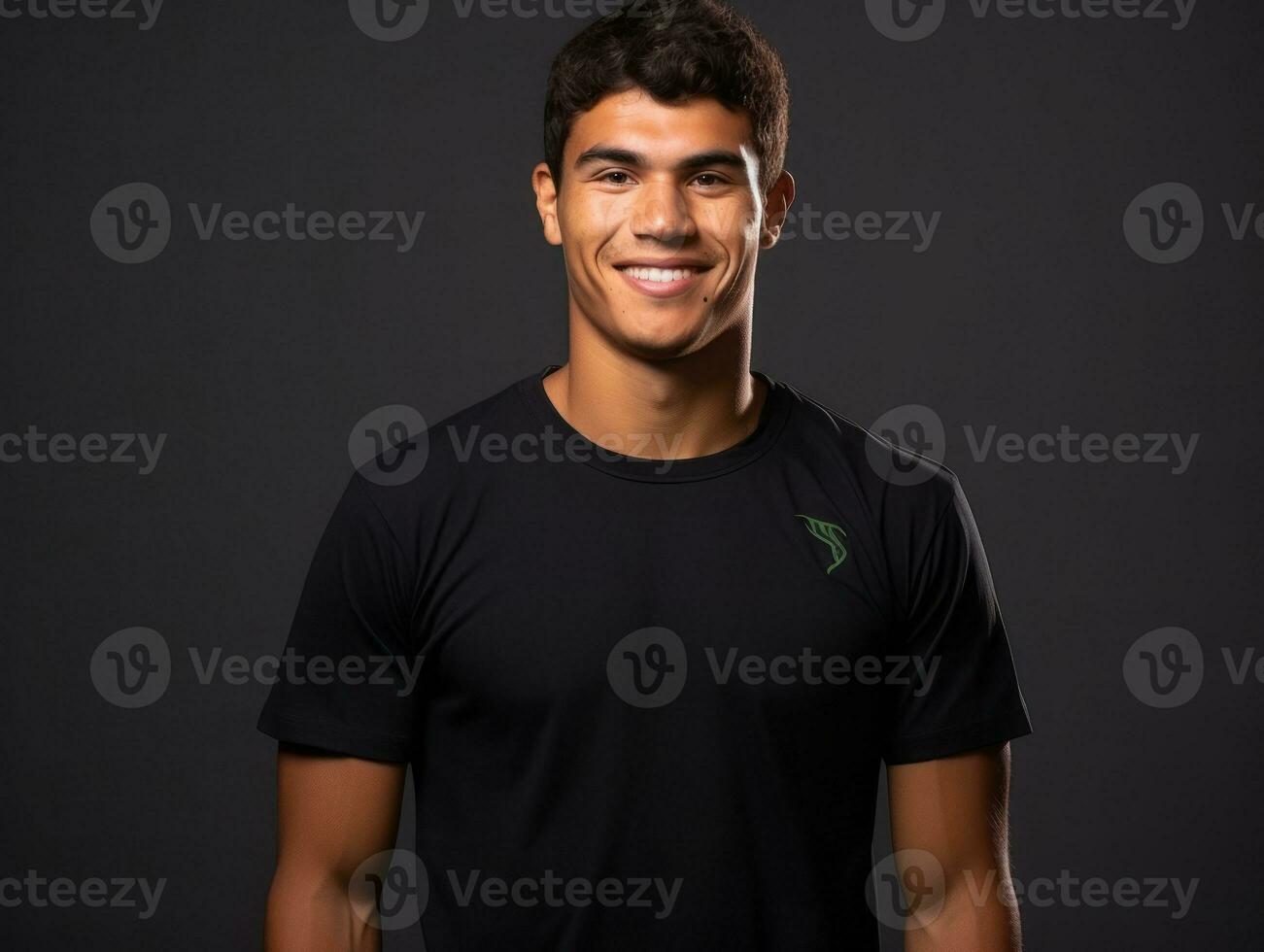 Smiling young man of Mexican descent against neutral background AI Generative photo