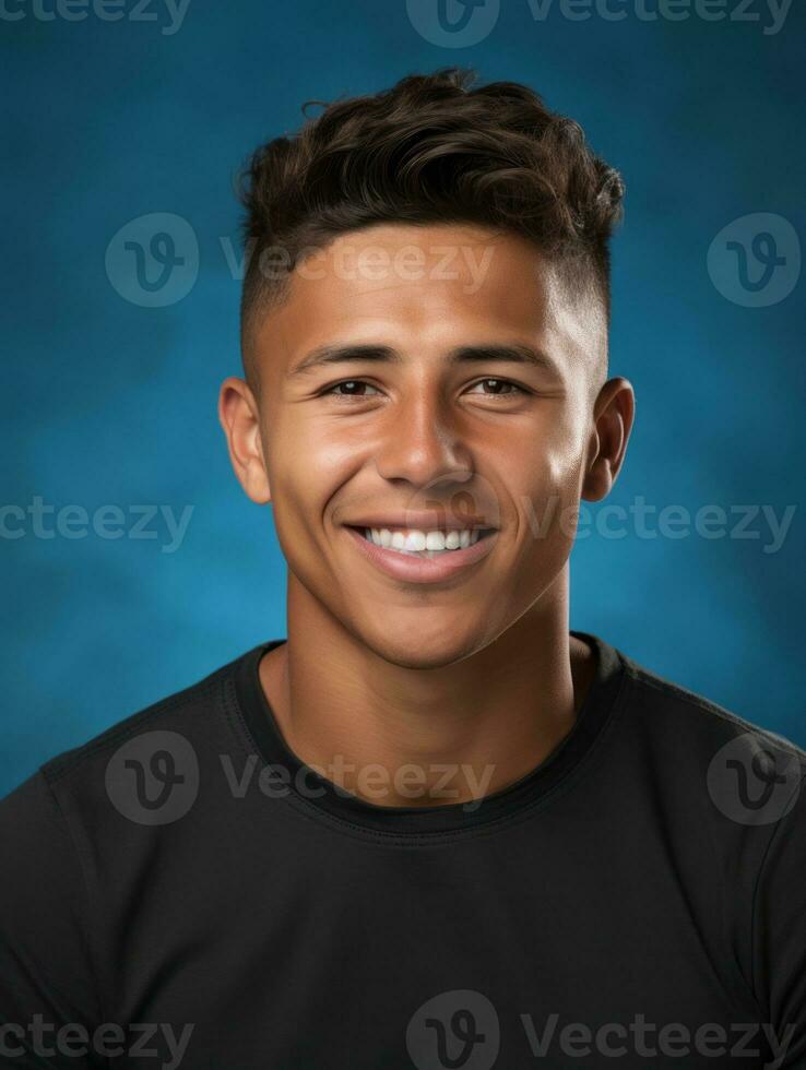 Smiling young man of Mexican descent against neutral background AI Generative photo