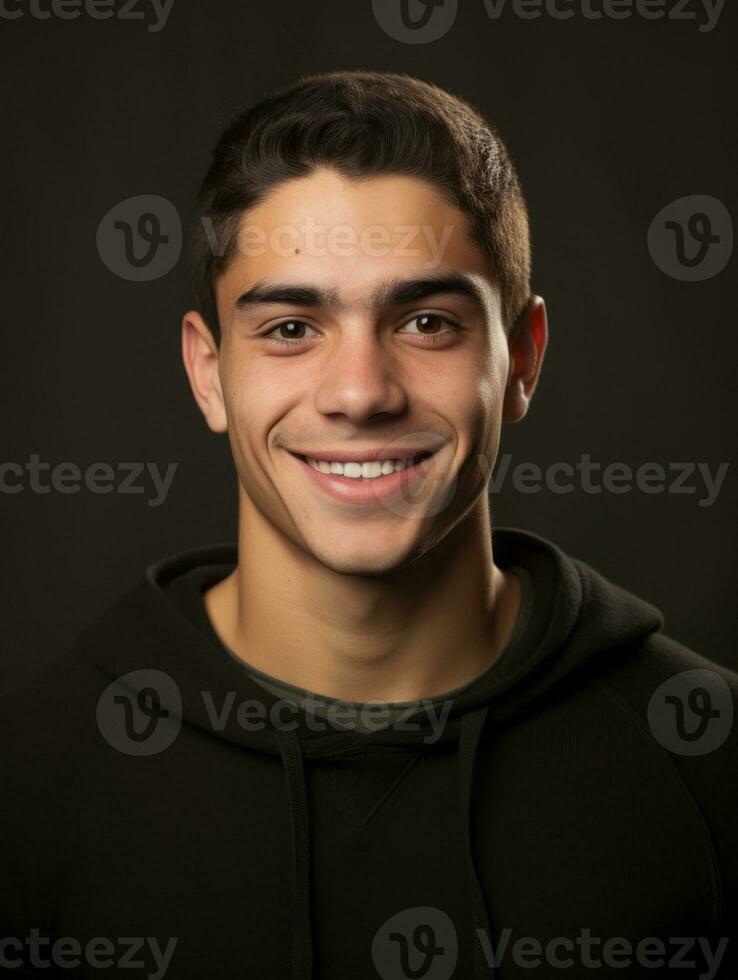 sonriente joven hombre de mexicano descendencia en contra neutral antecedentes ai generativo foto