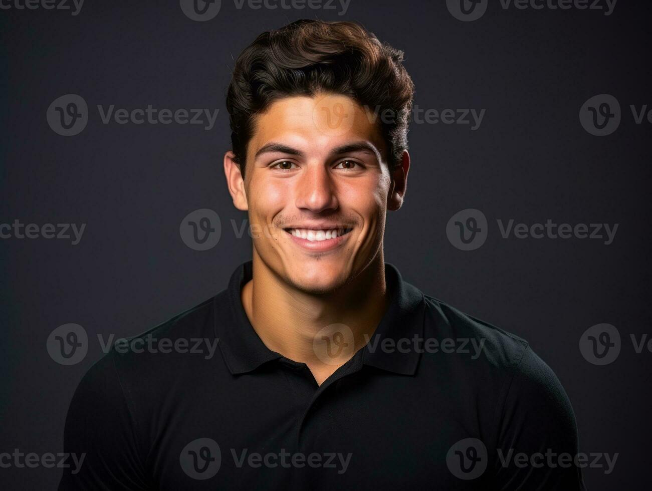 Smiling young man of Mexican descent against neutral background AI Generative photo
